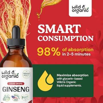 Wild & Organic Korean Panax Ginseng Extract Liquid - Red Ginseng Root Supplement for Overall Well-Being - Immune Support Drops - Vegan, Sugar & Alcohol-Free Tincture - 4 fl oz