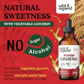 Wild & Organic Korean Panax Ginseng Extract Liquid - Red Ginseng Root Supplement for Overall Well-Being - Immune Support Drops - Vegan, Sugar & Alcohol-Free Tincture - 4 fl oz