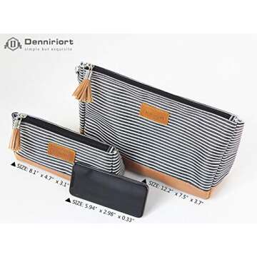 Denniriort Large Travel Makeup Bag with Small Cosmetic Pouch for Purse, Makeup Clutch and Toiletries Organizer for Women (Black and White Stripe)