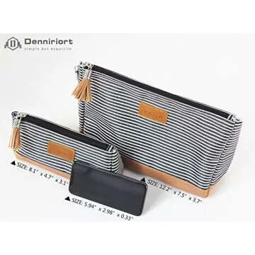 Denniriort Large Travel Makeup Bag with Small Cosmetic Pouch for Purse, Makeup Clutch and Toiletries Organizer for Women (Black and White Stripe)