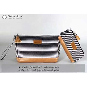 Denniriort Large Travel Makeup Bag with Small Cosmetic Pouch for Purse, Makeup Clutch and Toiletries Organizer for Women (Black and White Stripe)