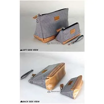 Denniriort Large Travel Makeup Bag with Small Cosmetic Pouch for Purse, Makeup Clutch and Toiletries Organizer for Women (Black and White Stripe)