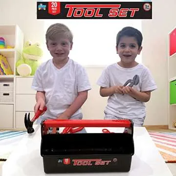 Misco Toys Construction 20 Piece Toy Tool Box Sets for Kids, Toddler Tool Box, Toy Hammer, Driver, and Wrench - Pretend Play Toy Tool kit for Kids Ages 3 4 5 6 7, Includes All 20 Pcs!