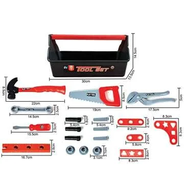 Misco Toys Construction 20 Piece Toy Tool Box Sets for Kids, Toddler Tool Box, Toy Hammer, Driver, and Wrench - Pretend Play Toy Tool kit for Kids Ages 3 4 5 6 7, Includes All 20 Pcs!