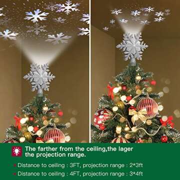 DG-Direct Christmas Tree Topper Lighted with Silver Snowflake Projector, Led Rotating Magic Snowflake, 3D Hollow Glitter Lighted Silver Snow Tree Topper for Christmas Tree Decorations