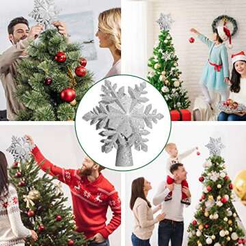 DG-Direct Christmas Tree Topper Lighted with Silver Snowflake Projector, Led Rotating Magic Snowflake, 3D Hollow Glitter Lighted Silver Snow Tree Topper for Christmas Tree Decorations