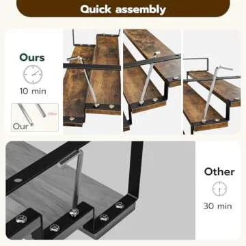 TEMI 3 Tier Spice Rack Organizers - 11.8 Inches Expandable Cabinet Organizers for Kitchen Organization, Rustic Brown Wood and Metal Tiered Shelves for Jars and Spices, Easy to Assemble, Set of 2