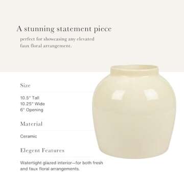 Afloral Cream Glossy Ceramic Vase for Home Decor 10.5 inches