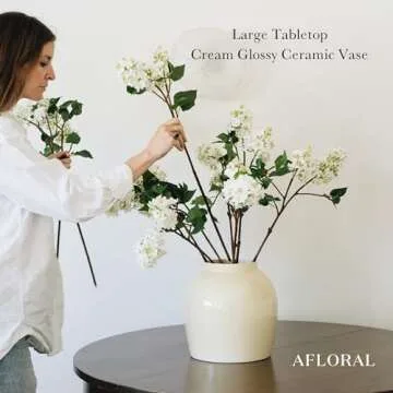 Afloral Cream Glossy Ceramic Vase for Home Decor 10.5 inches