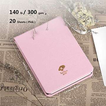 Paul Rubens Watercolor Journal, 100% Cotton 140 lb (300 GSM) Hot Pressed Watercolor Paper, 20 Sheets Sized 3.8’’ x 5.2’’ Travel Art Journal for Beginners and Experienced Painters (Pink)