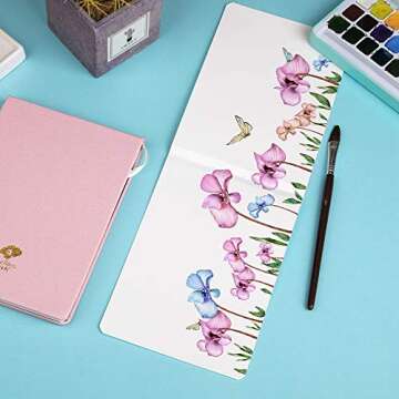 Paul Rubens Watercolor Journal, 100% Cotton 140 lb (300 GSM) Hot Pressed Watercolor Paper, 20 Sheets Sized 3.8’’ x 5.2’’ Travel Art Journal for Beginners and Experienced Painters (Pink)