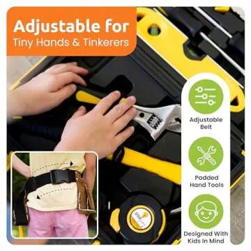 SparkJump Deluxe Kids Tool Set, Real Tools with Leather Tool Belt & Tool Box, Beginner Tool Kit for Boys & Girls Ages 6+, Brown Tool Belt