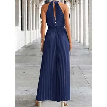 KIRUNDO Women Summer Halter Neck One Piece Jumpsuit