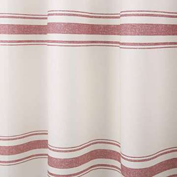 Lush Decor Farmhouse Stripe Cotton Shower Curtain, 72" W x 72" L, Red - Classic Modern Rustic Charm Bathroom Decor