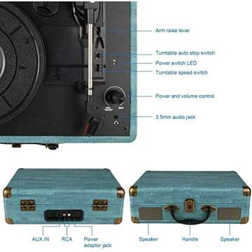 Vintage Bluetooth Vinyl Record Player with Stereo Speakers