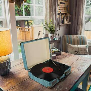 Vintage Bluetooth Vinyl Record Player with Stereo Speakers