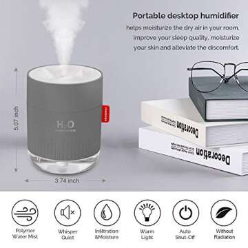 Portable Mini Humidifier, 500ml Small Cool Mist Humidifier, USB Personal Desktop Humidifier for Baby...