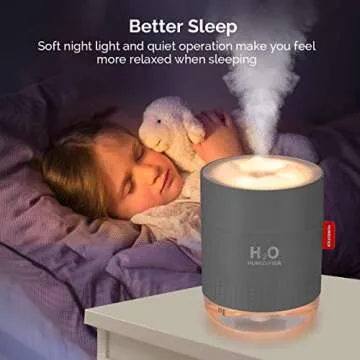 Portable Mini Humidifier, 500ml Small Cool Mist Humidifier, USB Personal Desktop Humidifier for Baby Bedroom Travel Office Home, Auto Shut-Off, 2 Mist Modes, Super Quiet, Gray