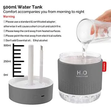 Portable Mini Humidifier, 500ml Small Cool Mist Humidifier, USB Personal Desktop Humidifier for Baby Bedroom Travel Office Home, Auto Shut-Off, 2 Mist Modes, Super Quiet, Gray