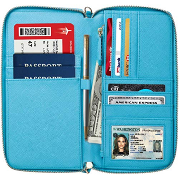 Travel Document Organizer - RFID Passport Wallet Case Family Holder Id Wristlet
