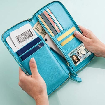 Travel Document Organizer - RFID Passport Wallet Case Family Holder Id Wristlet