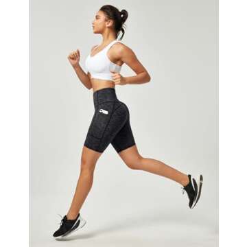 Ewedoos Biker Shorts Women Tummy Control Workout Shorts with 3 Pockets High Waisted Compression Gym Running Yoga Shorts Women Charcoal