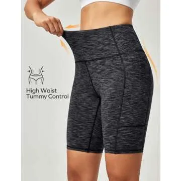 Ewedoos Biker Shorts Women Tummy Control Workout Shorts with 3 Pockets High Waisted Compression Gym Running Yoga Shorts Women Charcoal