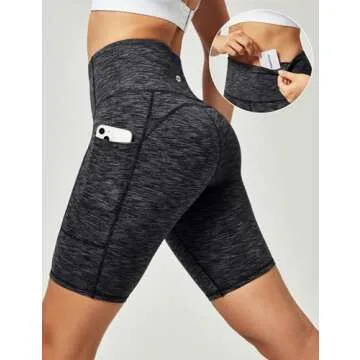 Ewedoos Biker Shorts Women Tummy Control Workout Shorts with 3 Pockets High Waisted Compression Gym Running Yoga Shorts Women Charcoal