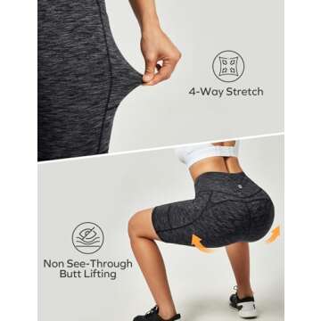 Ewedoos Biker Shorts Women Tummy Control Workout Shorts with 3 Pockets High Waisted Compression Gym Running Yoga Shorts Women Charcoal