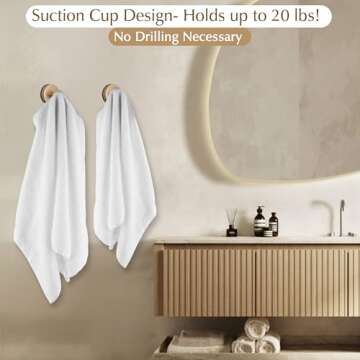 Suction Cup Hooks for Shower, Bathroom, Glass Door, Mirror, Tile - Loofah, Towel, Coat, Robe for Hanging up to 15 lbs – Brushed Gold, Matte Chrome Nickel, Black - 2 pack (Brushed Gold)