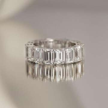 Marilyn Monroe Eternity Ring For Women 14K Yellow Gold, Rose Gold, Platinum Plated 925 Sterling Silver Infinity Band | 10.30 Carats Emerald Cut Cubic Zirconia CZ Simulated Diamond (White, 8)