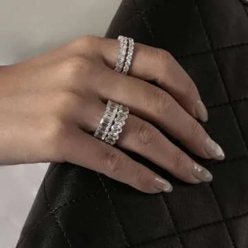 Marilyn Monroe Eternity Ring For Women 14K Yellow Gold, Rose Gold, Platinum Plated 925 Sterling Silver Infinity Band | 10.30 Carats Emerald Cut Cubic Zirconia CZ Simulated Diamond (White, 8)