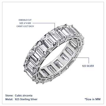 Marilyn Monroe Eternity Ring For Women 14K Yellow Gold, Rose Gold, Platinum Plated 925 Sterling Silver Infinity Band | 10.30 Carats Emerald Cut Cubic Zirconia CZ Simulated Diamond (White, 8)