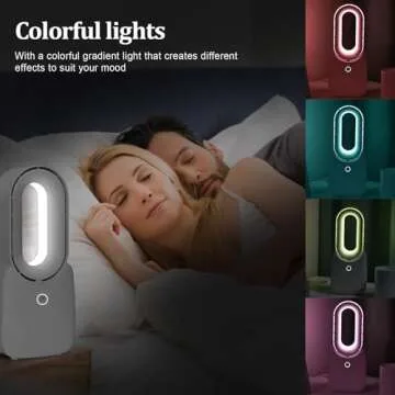 CONBOLA Rechargeable Desk Fan, Bladeless Battery Operated Fan Small USB Quiet Table Fan, 11.8 Inch Personal Fan with Touch Control 5-Colors Decorative LED Light for Office Bedroom, White