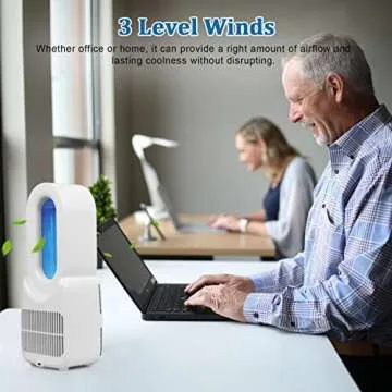 CONBOLA Rechargeable Desk Fan, Bladeless Battery Operated Fan Small USB Quiet Table Fan, 11.8 Inch Personal Fan with Touch Control 5-Colors Decorative LED Light for Office Bedroom, White