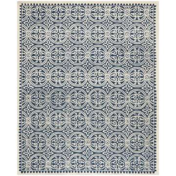 SAFAVIEH Cambridge Collection Area Rug - 8' x 10', Navy Blue & Ivory, Handmade Moroccan Wool, Ideal for High Traffic Areas in Living Room, Bedroom (CAM123G)