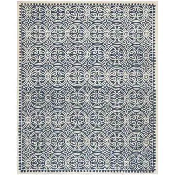 SAFAVIEH Cambridge Collection Area Rug - 8' x 10', Navy Blue & Ivory, Handmade Moroccan Wool, Ideal for High Traffic Areas in Living Room, Bedroom (CAM123G)