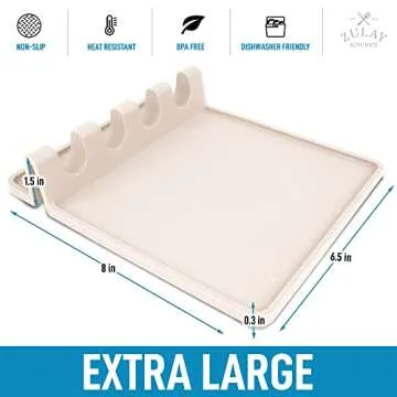 Extra Large Silicone Utensil Rest with Drip Pad for Multiple Utensils, Heat-Resistant Spoon Rest & Spoon Holder for Stove Top, Kitchen Utensil Holder for Spoons, Ladles, Tongs - by Zulay (White)