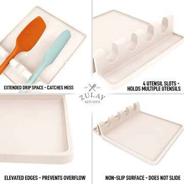 Extra Large Silicone Utensil Rest with Drip Pad for Multiple Utensils, Heat-Resistant Spoon Rest & Spoon Holder for Stove Top, Kitchen Utensil Holder for Spoons, Ladles, Tongs - by Zulay (White)