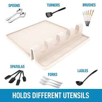 Extra Large Silicone Utensil Rest with Drip Pad for Multiple Utensils, Heat-Resistant Spoon Rest & Spoon Holder for Stove Top, Kitchen Utensil Holder for Spoons, Ladles, Tongs - by Zulay (White)