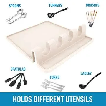 Extra Large Silicone Utensil Rest with Drip Pad for Multiple Utensils, Heat-Resistant Spoon Rest & Spoon Holder for Stove Top, Kitchen Utensil Holder for Spoons, Ladles, Tongs - by Zulay (White)