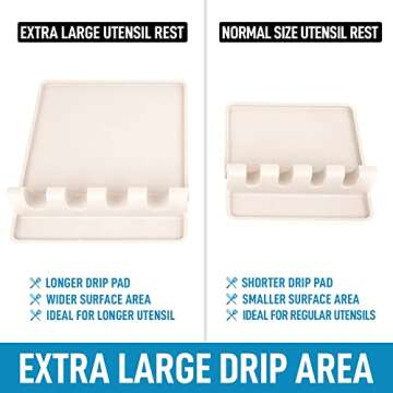 Extra Large Silicone Utensil Rest with Drip Pad for Multiple Utensils, Heat-Resistant Spoon Rest & Spoon Holder for Stove Top, Kitchen Utensil Holder for Spoons, Ladles, Tongs - by Zulay (White)