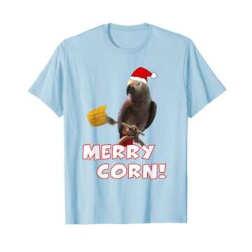 Funny African Grey Parrot Merry Corn Christmas Santa T-Shirt