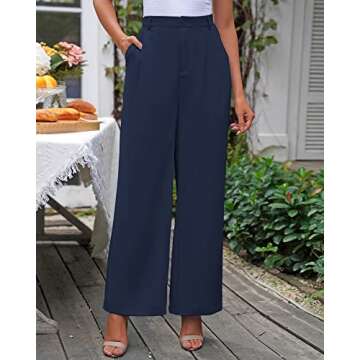 GRAPENT Teacher Pants - Elastic Waist Flow Summer Pants for Women, Petite Sizes, Navy Blue