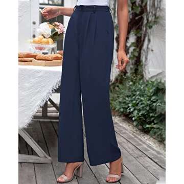 GRAPENT Teacher Pants - Elastic Waist Flow Summer Pants for Women, Petite Sizes, Navy Blue