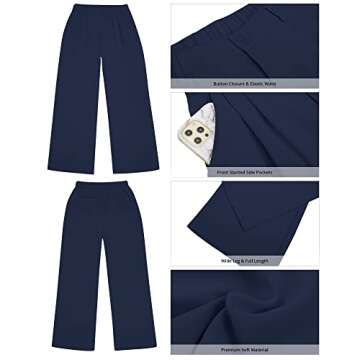 GRAPENT Teacher Pants - Elastic Waist Flow Summer Pants for Women, Petite Sizes, Navy Blue