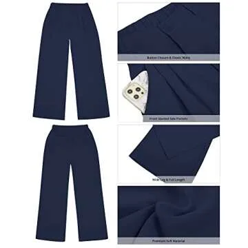 GRAPENT Teacher Pants - Elastic Waist Flow Summer Pants for Women, Petite Sizes, Navy Blue