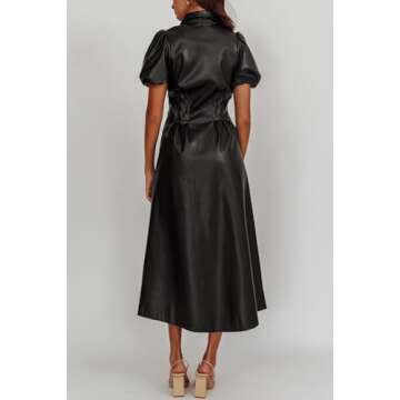 EZAPINE Women's Faux Leather Lapel Midi Dress for All Occasions