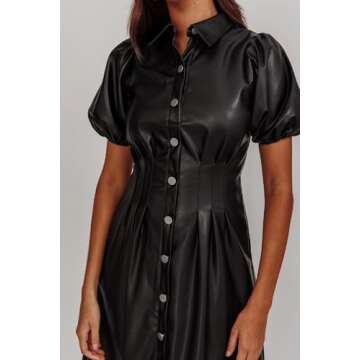 EZAPINE Women's Faux Leather Lapel Midi Dress for All Occasions