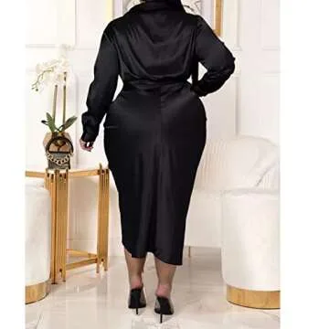 Women Plus Size Long Sleeve Maxi Shirt Dress in Black
